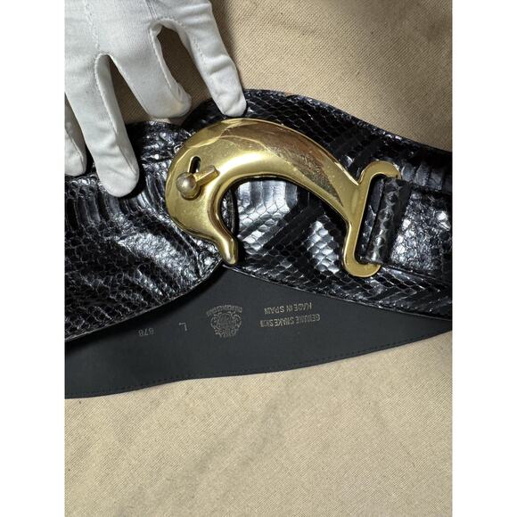 Creaciones Grau Belt Womens Large Black Genuine Snake Skin Dolphin Buckle Spain main image 10